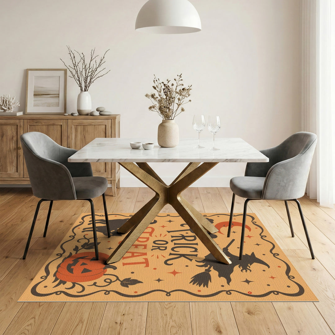 Trick or Treat Halloween Witch Cat Orange Rug