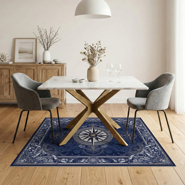Navy Compass Rose Vintage Area Rug