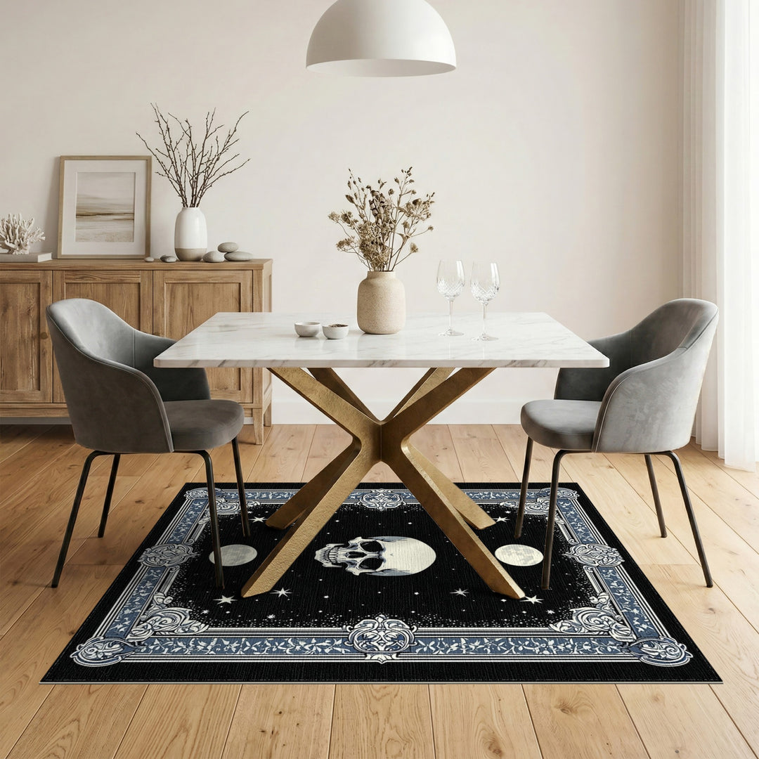 Floral Skull Moon Area Rug