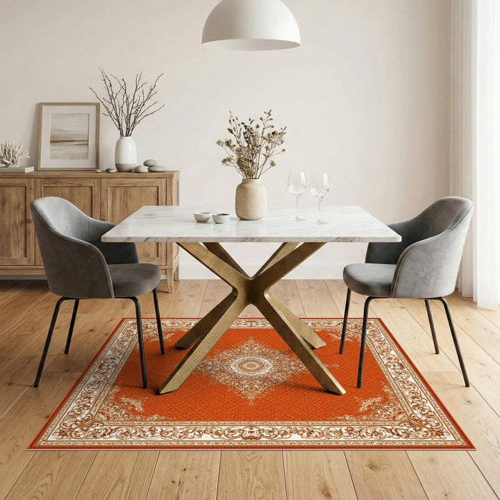 Red Traditional Persian Area Rug with Ivory Medallion