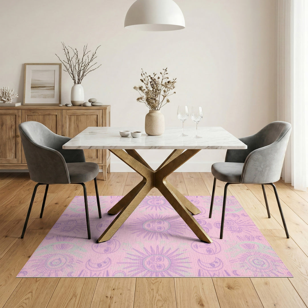 Pink Celestial Sun Moon Boho Area Rug