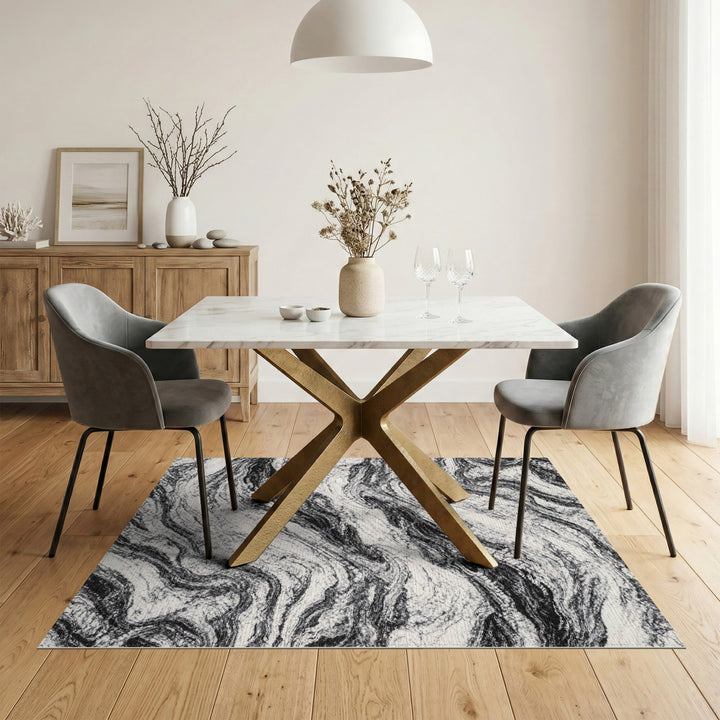 Black and White Abstract Area Black White Marble Swirl Area Rug