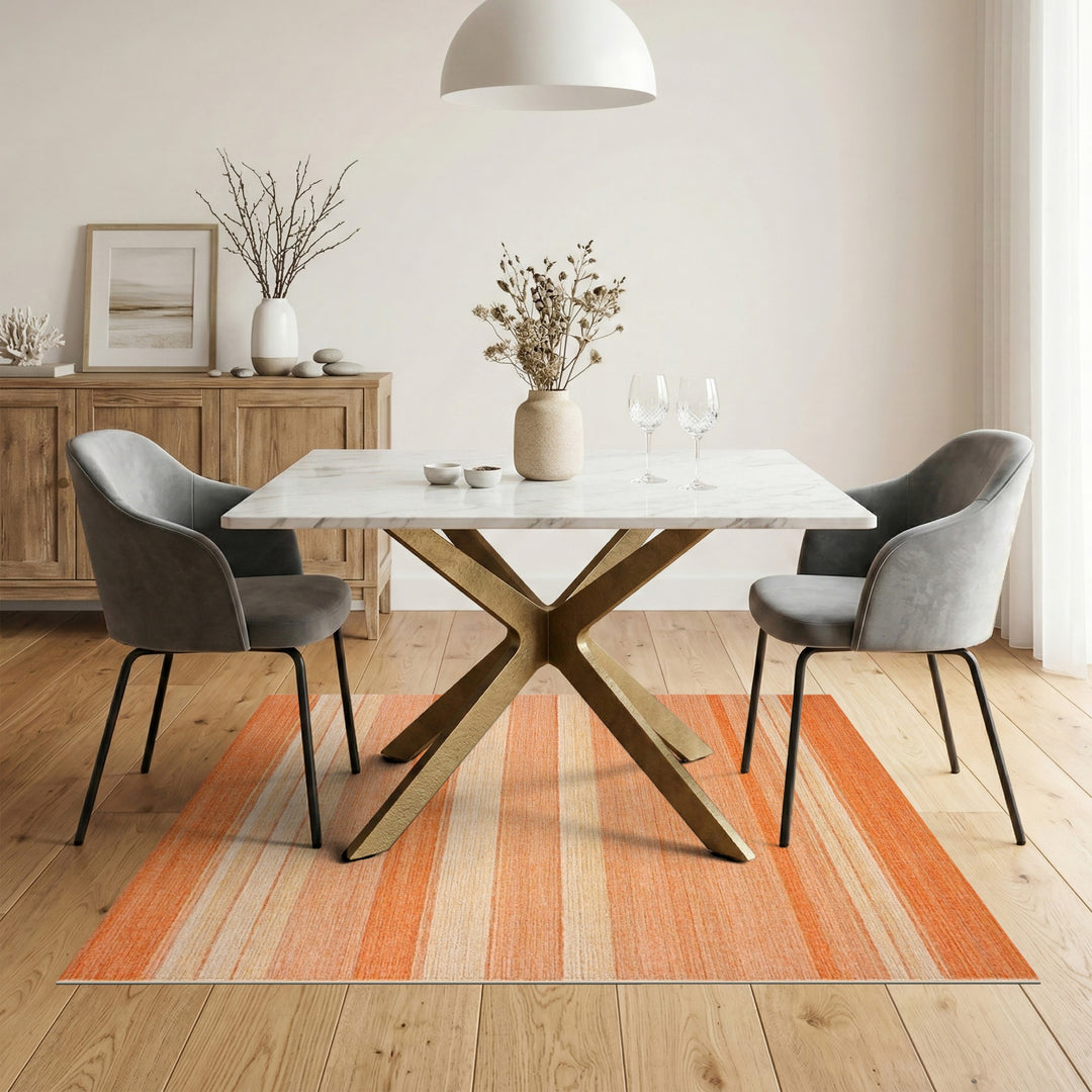 Orange Striped Geometric Area Rug