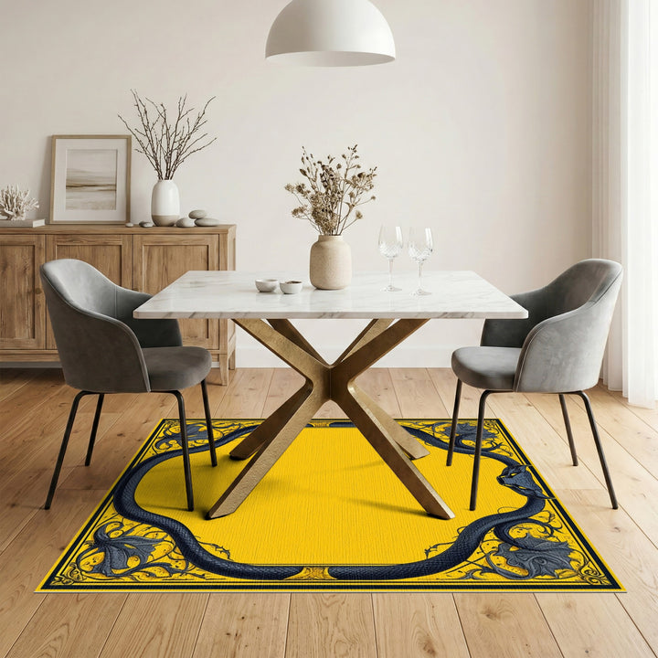 Black Serpent Yellow Area Rug