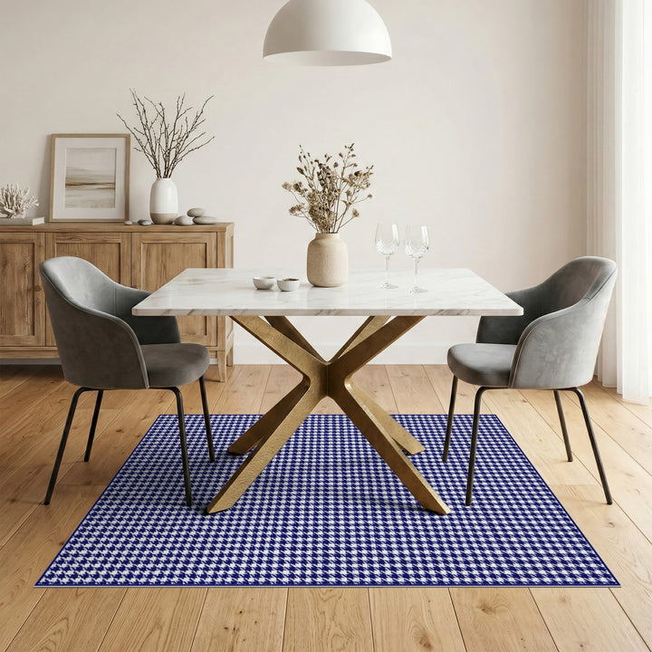 Blue and Teal Navy Blue Checkered Geometric Area Rug