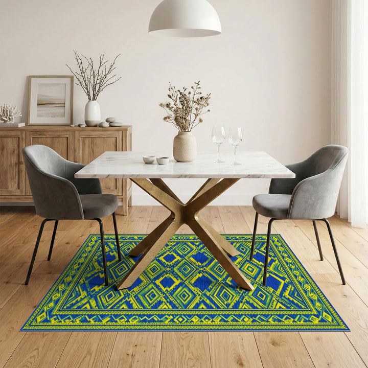 Bold Blue Yellow Geometric Modern Area Rug