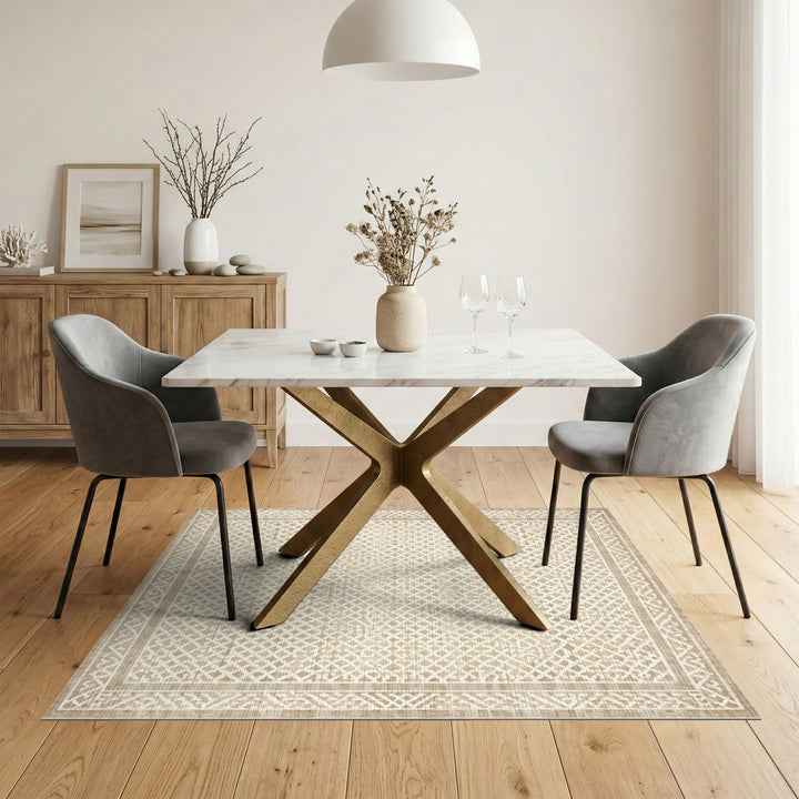 Beige Geometric Lattice Area Rug