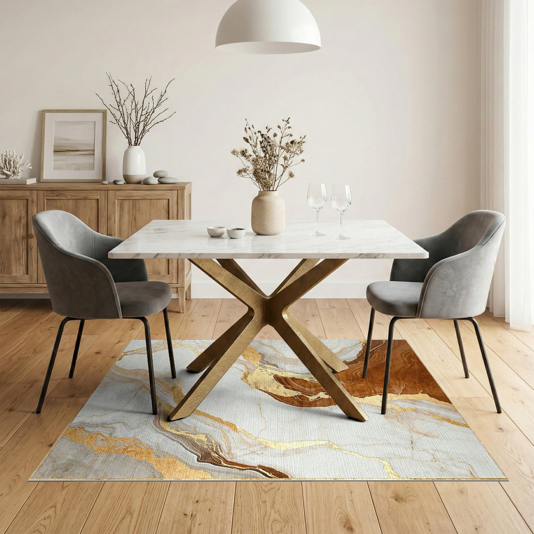 Brown Marble Gold Abstract Area Rug