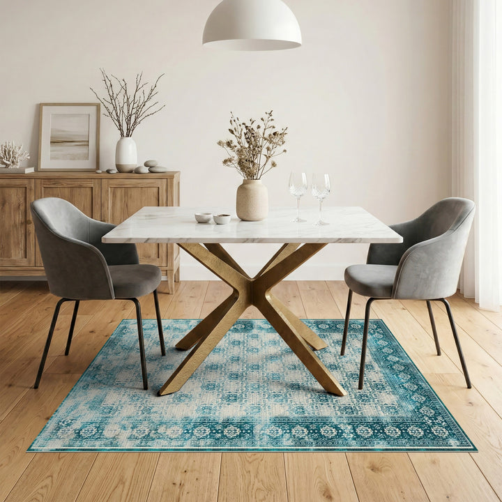 Distressed Vintage Teal Area Rug