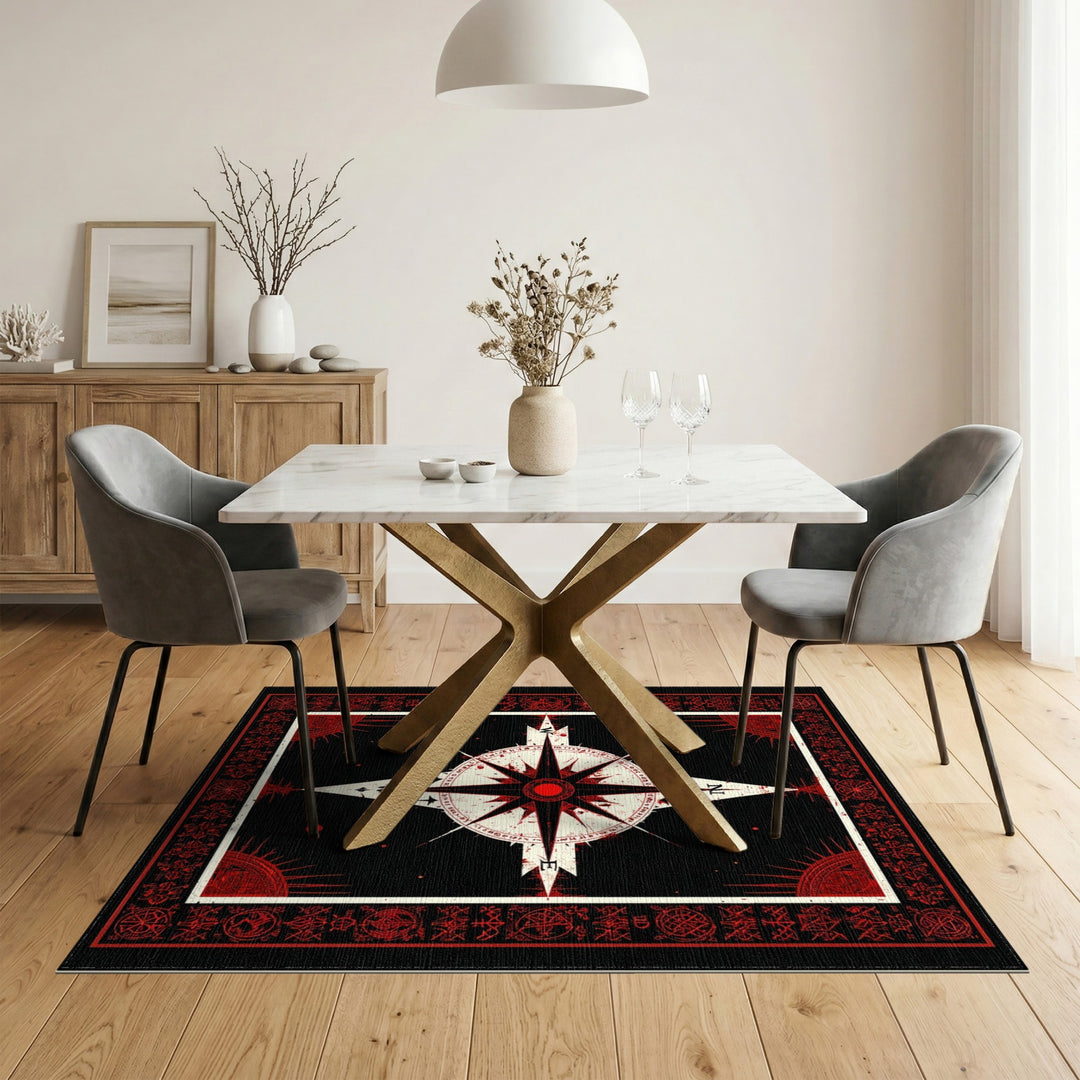 ODIKA Red Mystic Compass Area Rug
