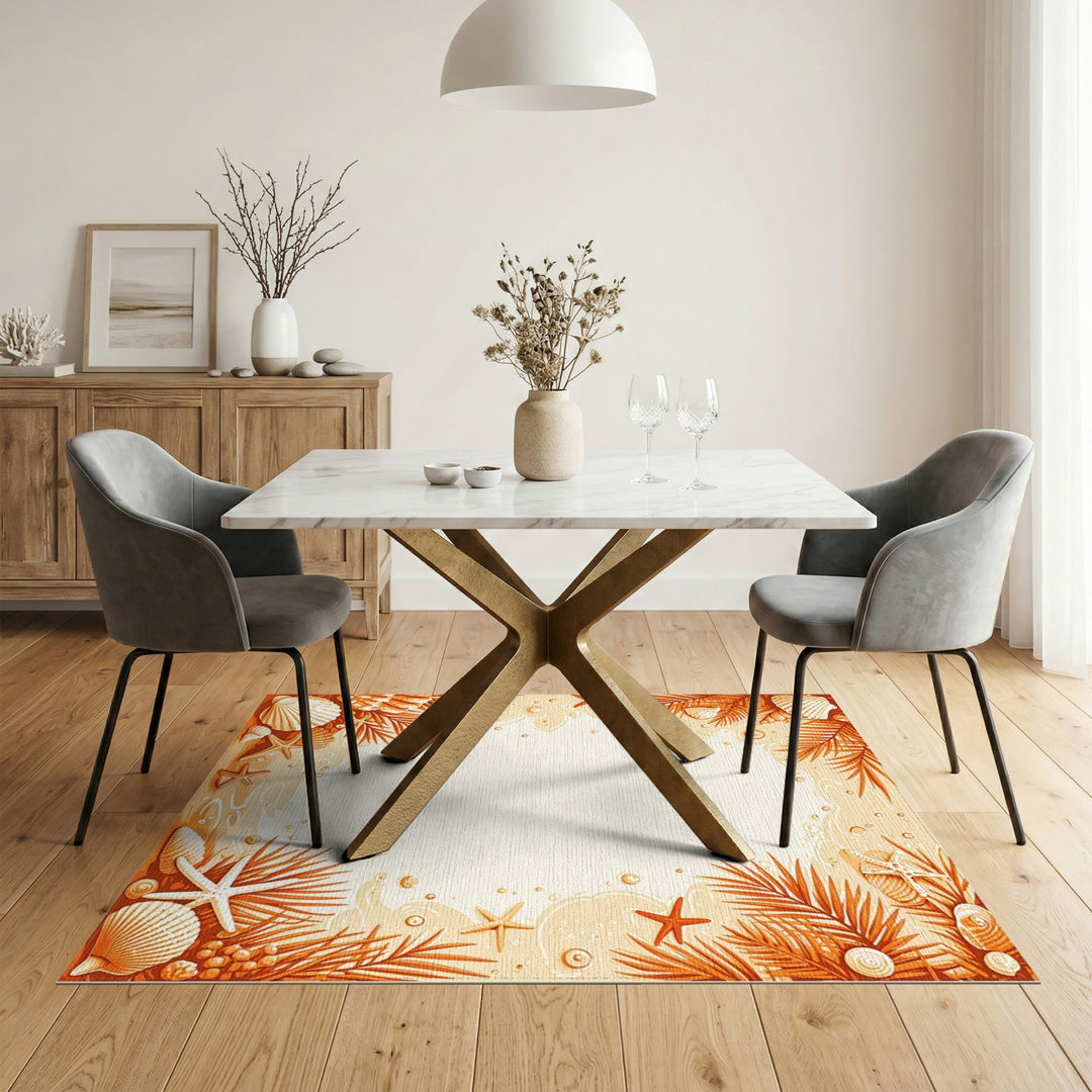 Orange Seashell Starfish Coastal Area Rug