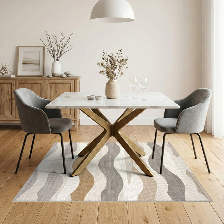 Beige and Neutral Layered Wave Beige Neutral Area Rug