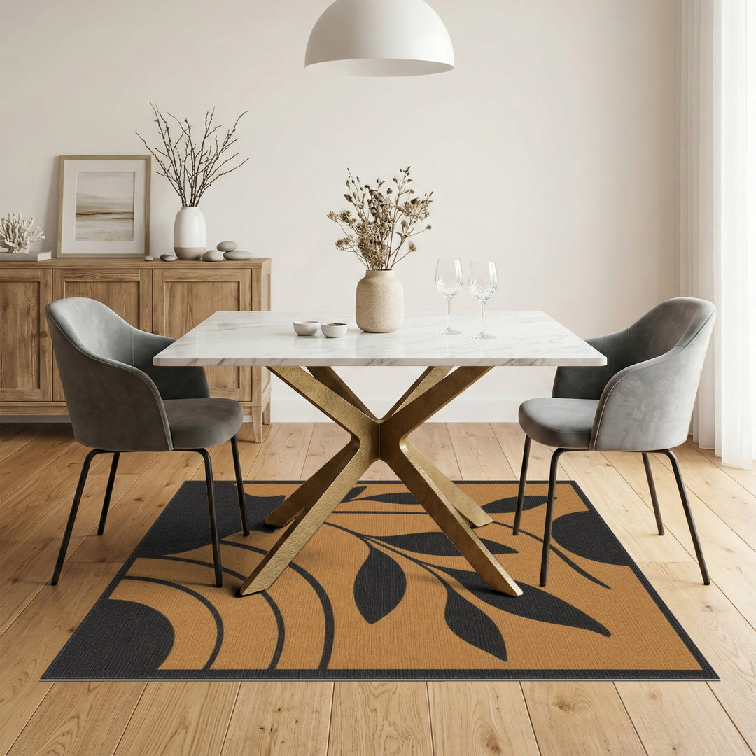 Abstract Botanical Vase Area Rug in Brown Tan