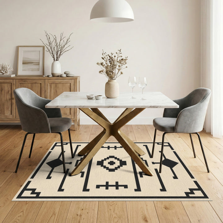 Southwestern Black White Geometric Area Rug