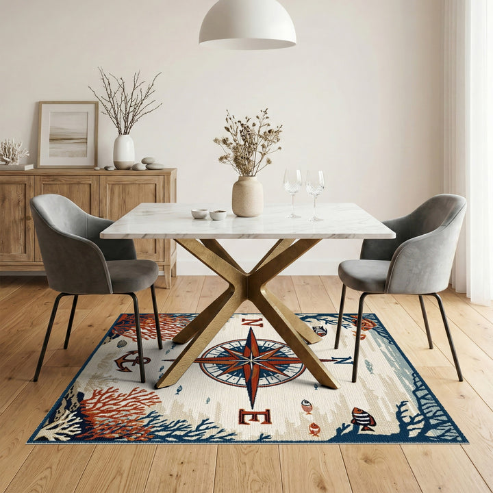 Coastal Compass Anchor Area Rug