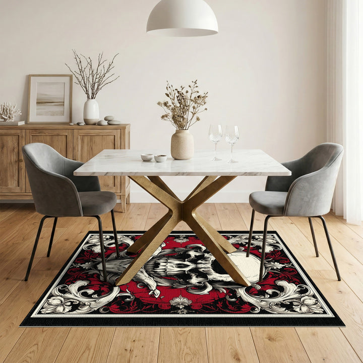 Skull and Crossbones Floral Area Rug