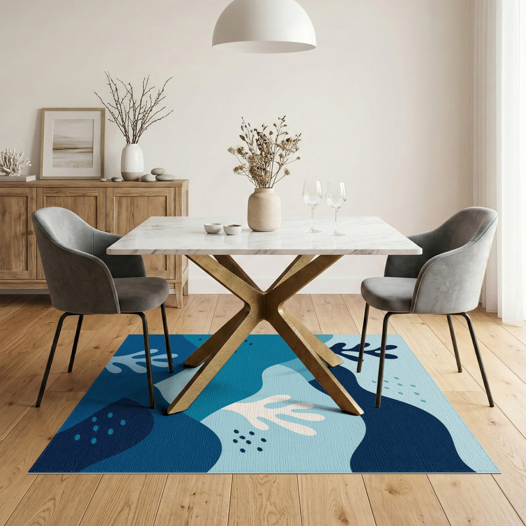 Blue Teal Abstract Wave Area Rug