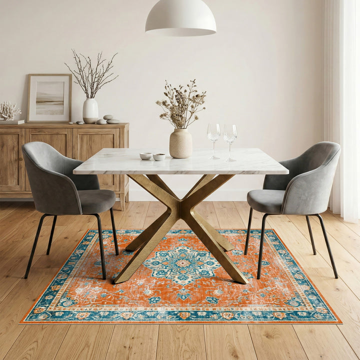Orange Distressed Medallion Area Rug