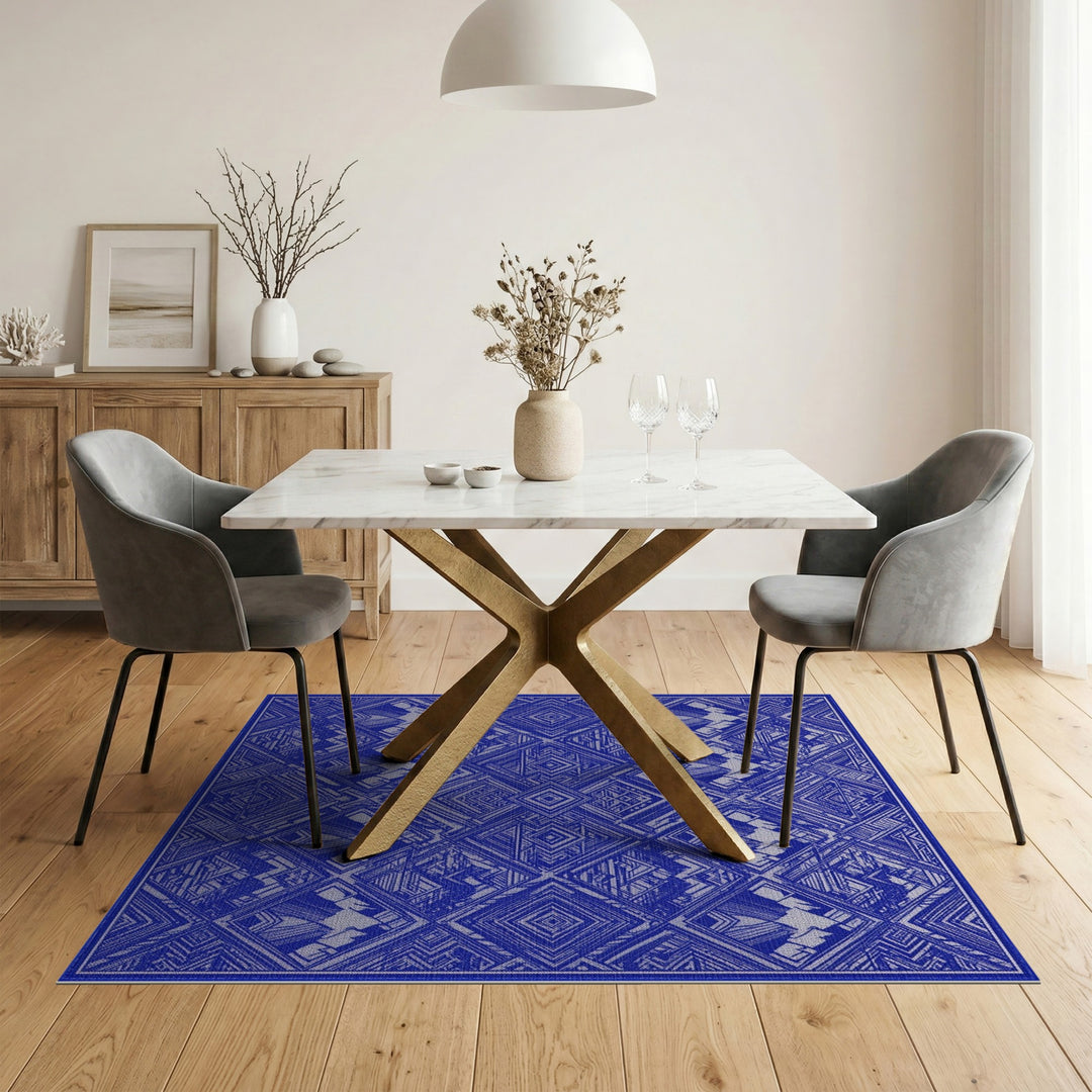 Blue Geometric Mountain Area Rug