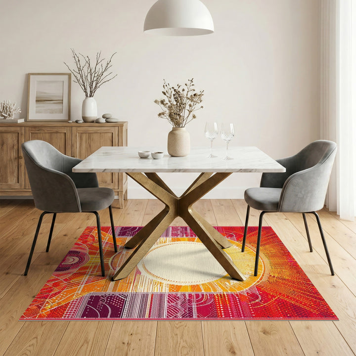 Radiant Sunburst Orange Geometric Rug