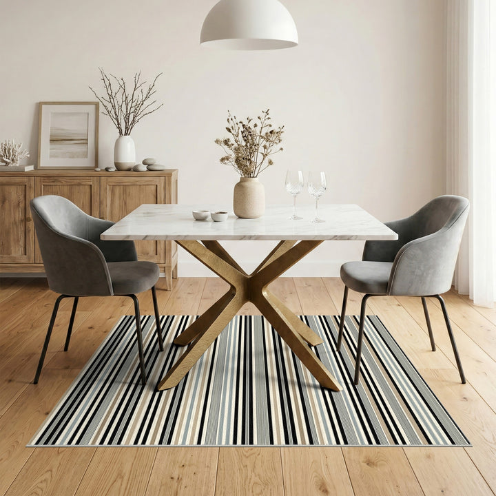 Black White Striped Geometric Area Rug