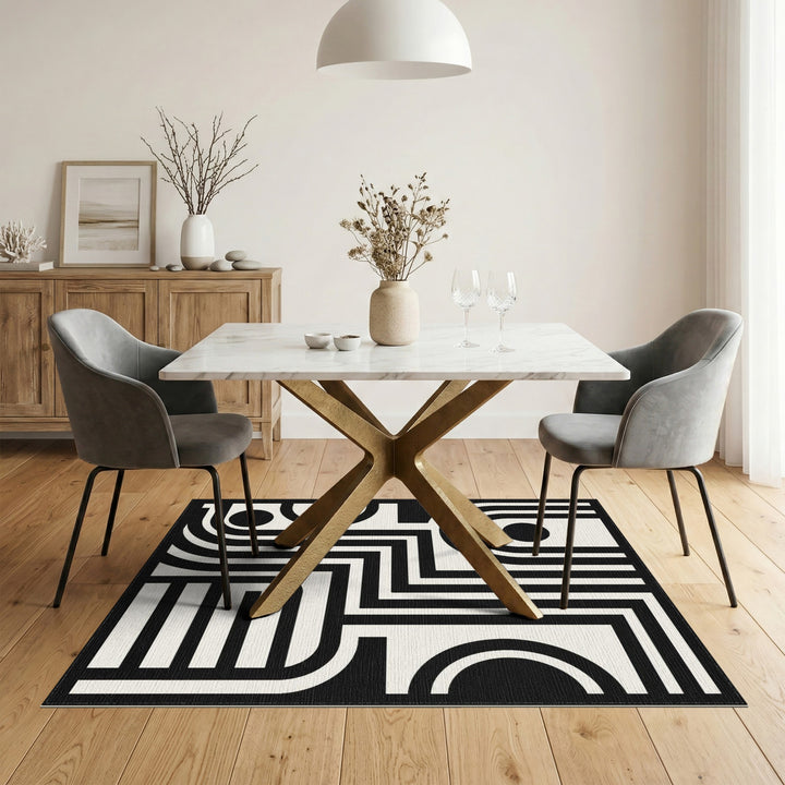 Bold Black White Geometric Area Rug