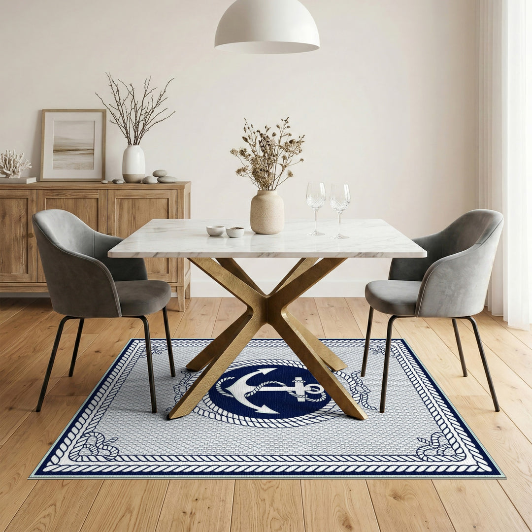 Navy Anchor Rope Coastal Area Rug