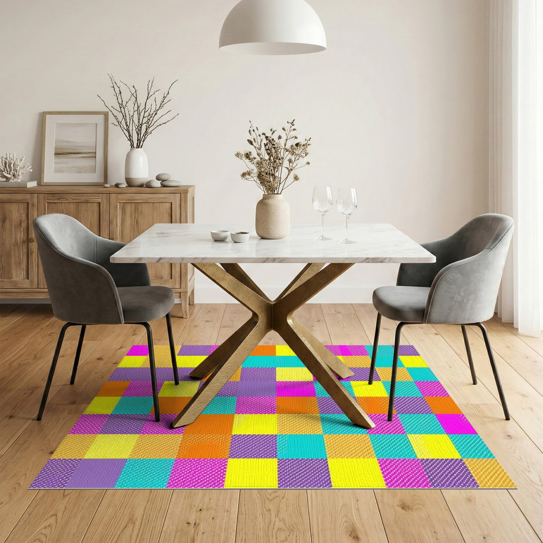 Vibrant Multi-Color Checkered Geometric Area Rug