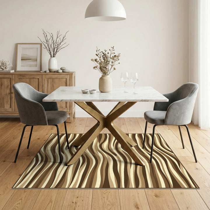 Wavy Brown Striped Area Rug