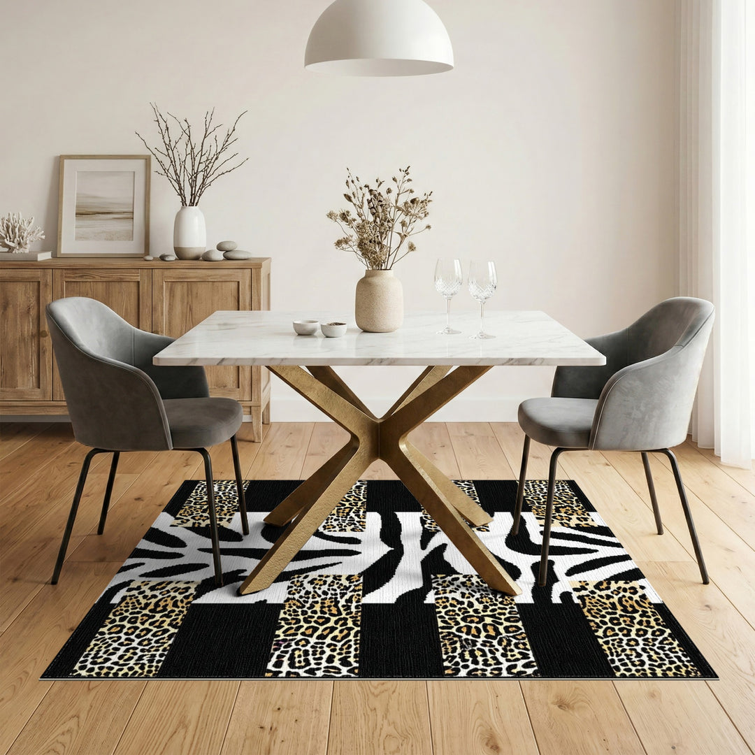 Black White Abstract Leopard Zebra Area Rug