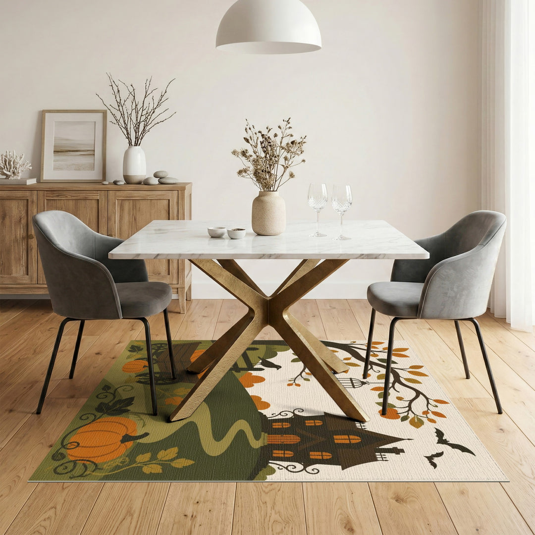 Orange Pumpkin Patch Halloween Area Rug