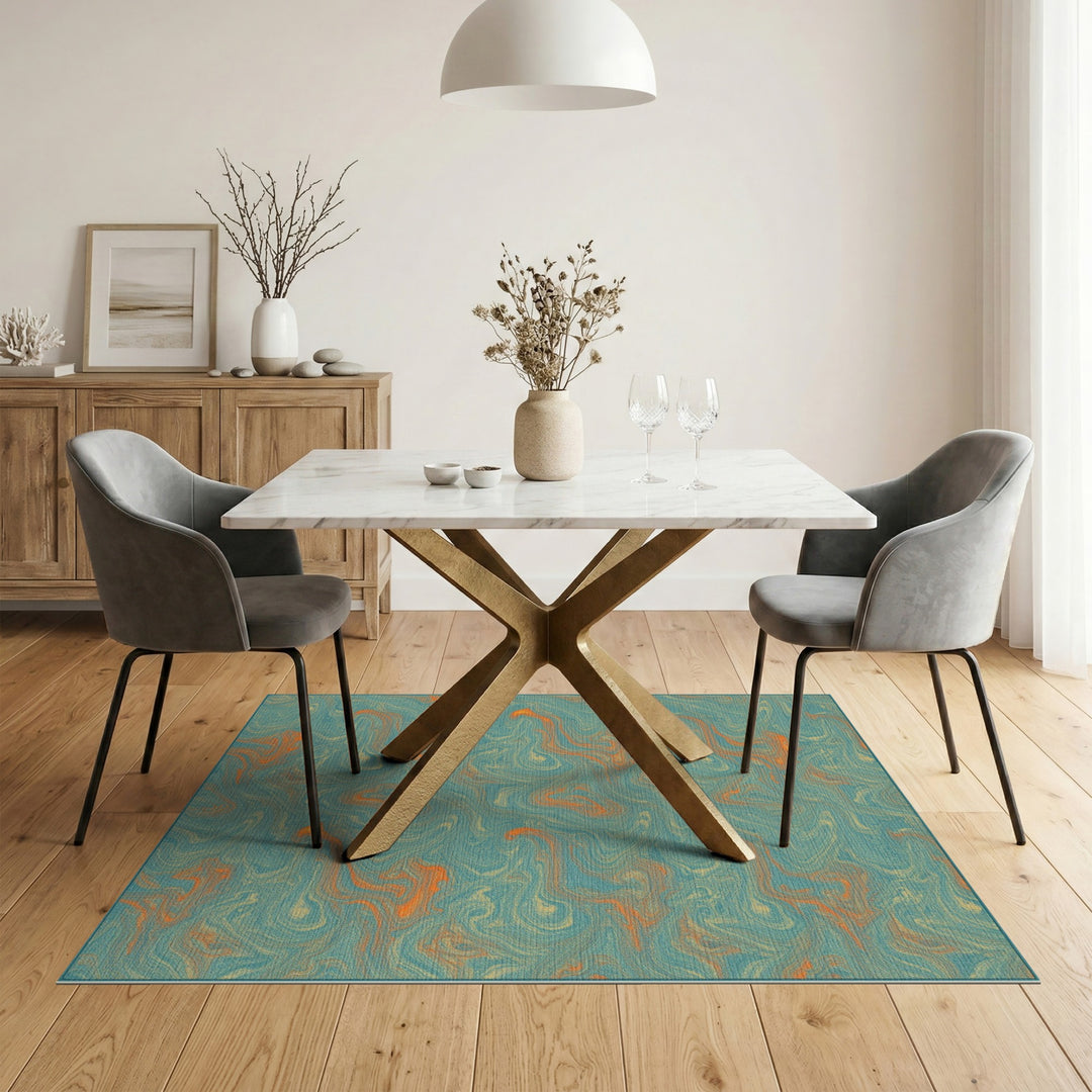 Teal Swirl Abstract Area Rug