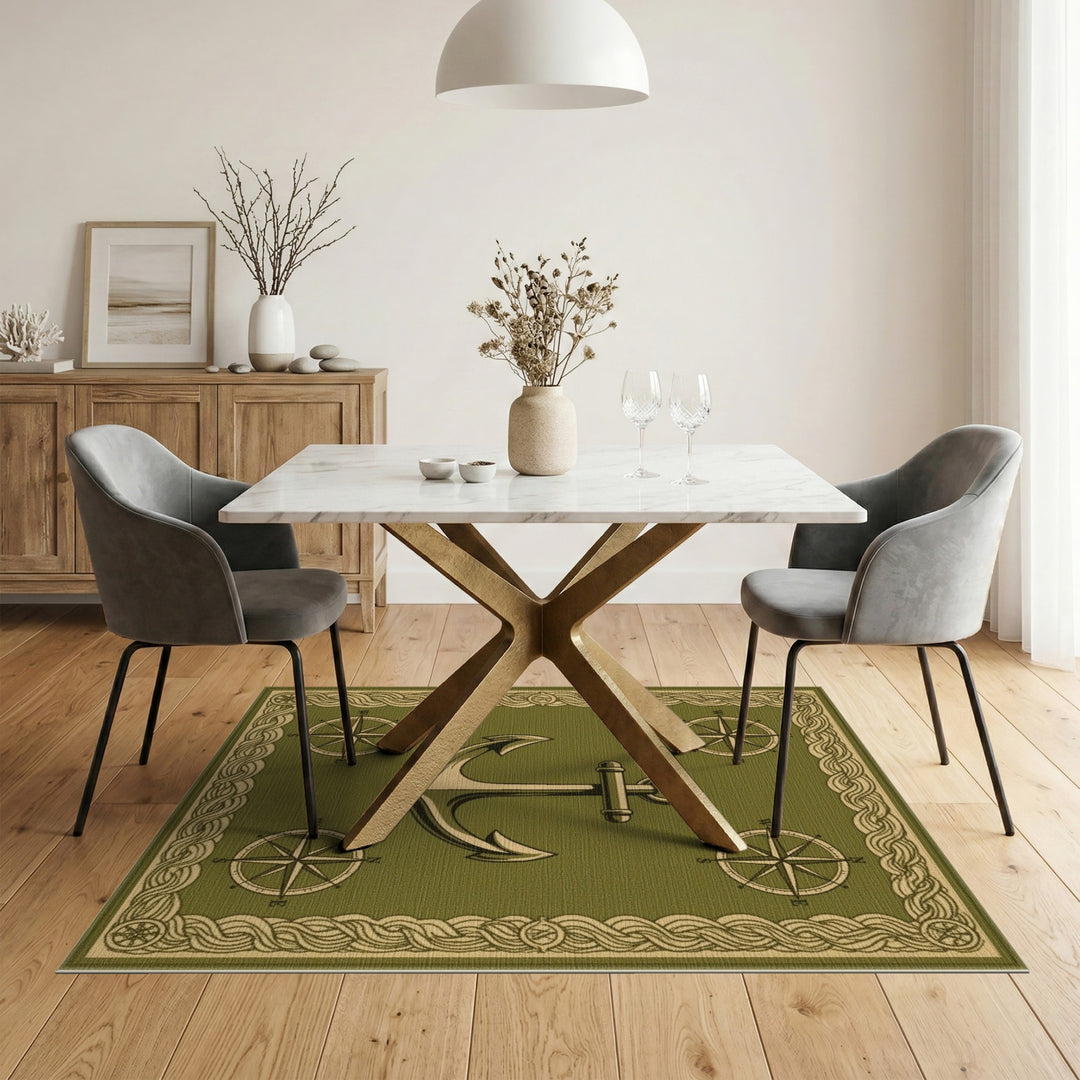 Green Nautical Anchor Area Rug