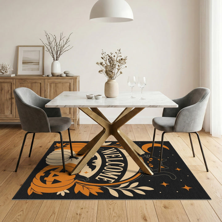 Halloween Welcome Black Cat Pumpkin Area Rug