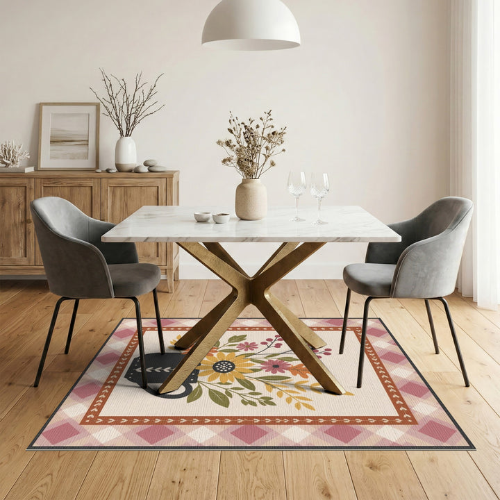 Black Mug Autumn Floral Area Rug