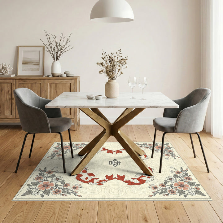 Koi Fish Double Happiness Washable Area Rug