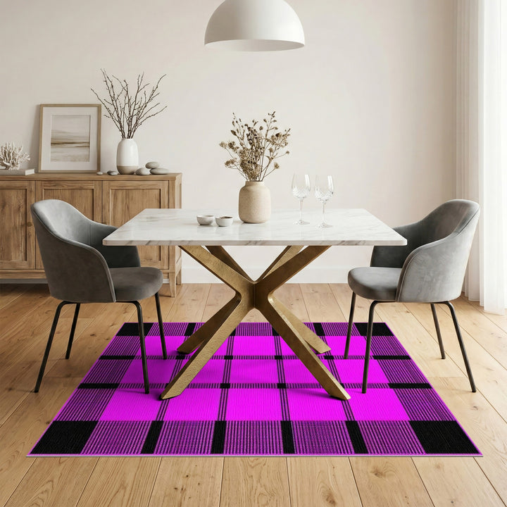 Pink Geometric Modern Pink Black Plaid Geometric Area Rug