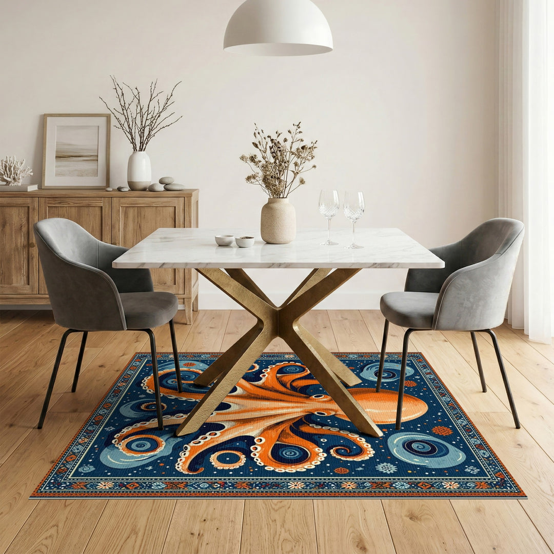 Orange Octopus Coastal Area Rug