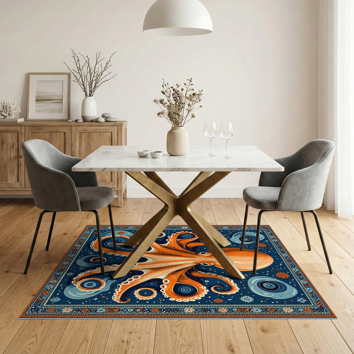 Orange Octopus Coastal Area Rug