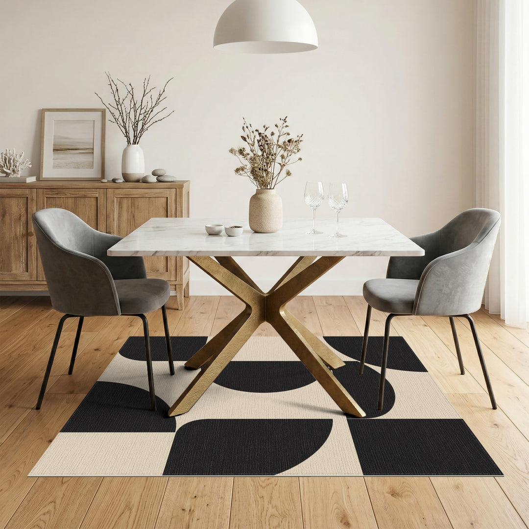 Beige and Neutral Black Geometric Modern Area Rug