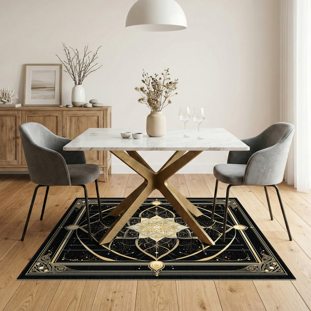 Gold Mandala Geometric Area Rug