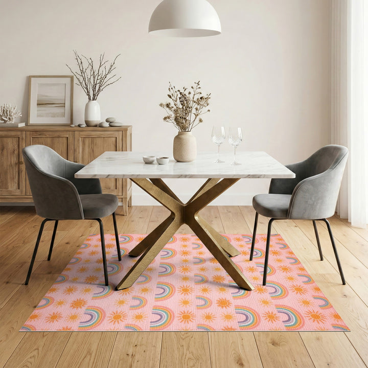 Pink Rainbow Kids Washable Area Rug