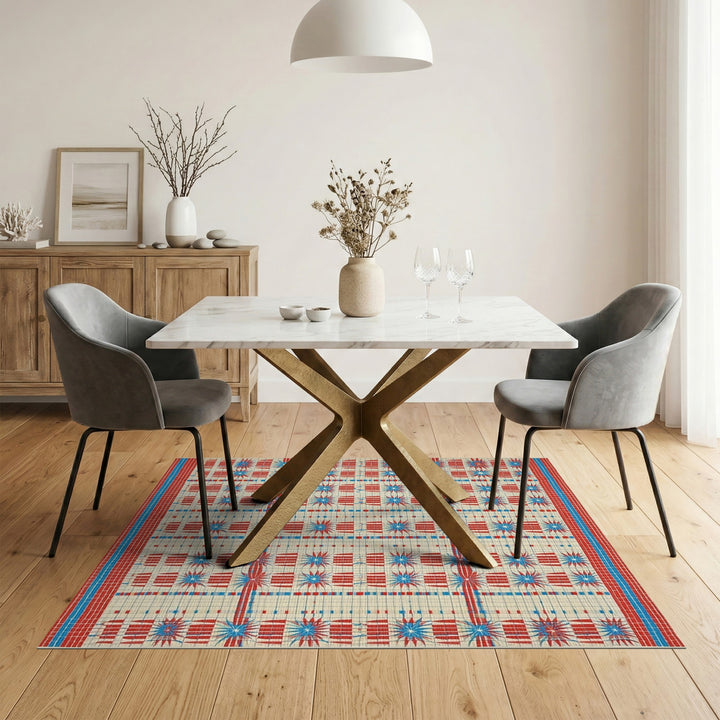 Geometric Modern Red Blue Starburst Geometric Area Rug