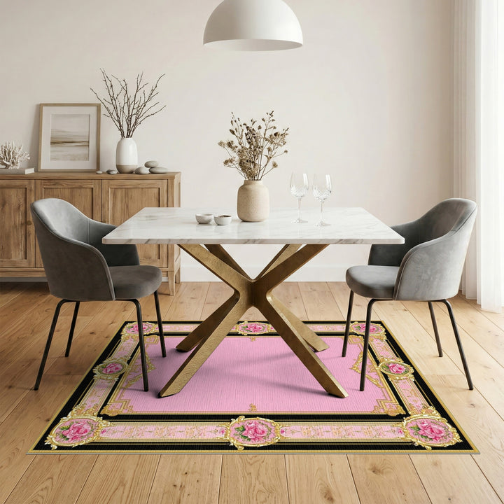 Pink Rose Floral Vintage Area Rug