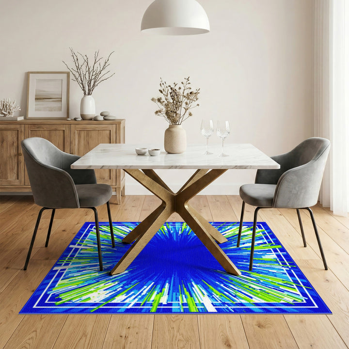 Radiant Blue Geometric Area Rug