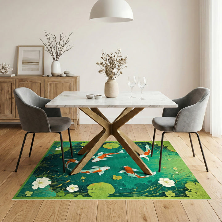 Koi Pond Green Washable Area Rug