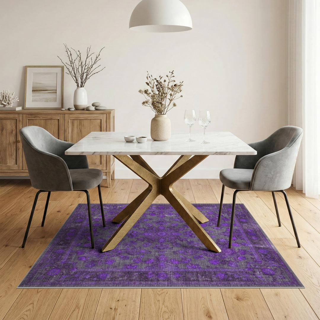 Purple Distressed Vintage Floral Area Rug