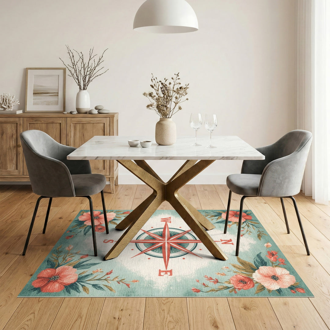 Vintage Floral Compass Area Rug