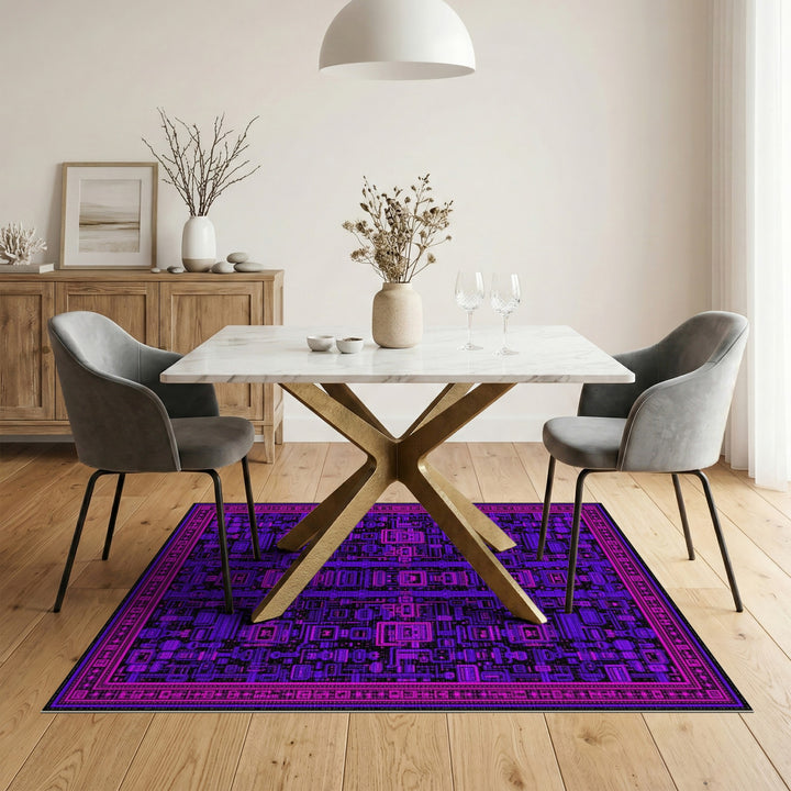 Purple Pixel Circuit Area Rug