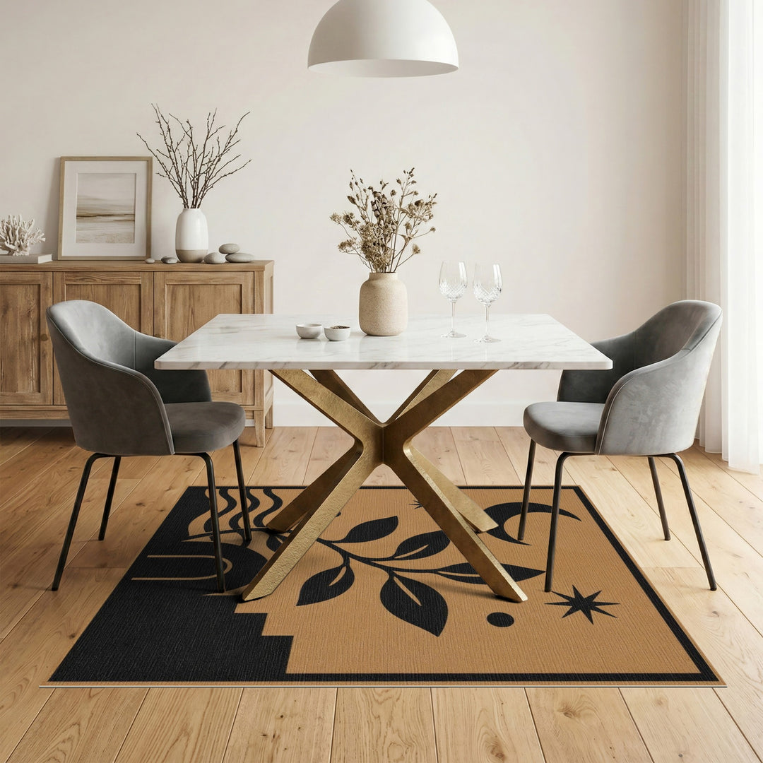 Boho Moon Plant Washable Area Rug